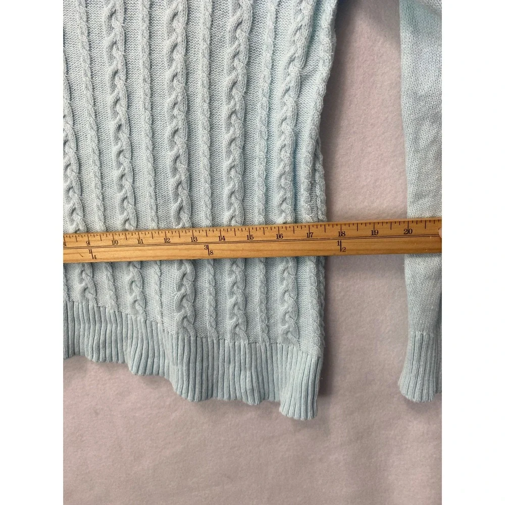 Talbots Cable Knit Sweater Womens XLp Light Blue V-Neck Collared Cotton Pullover